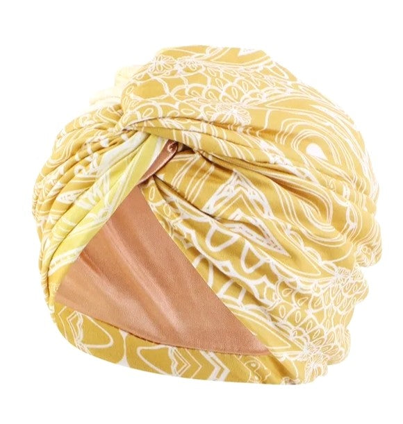 Deluxe Hair Wrap Mustard Tan Satin Lining