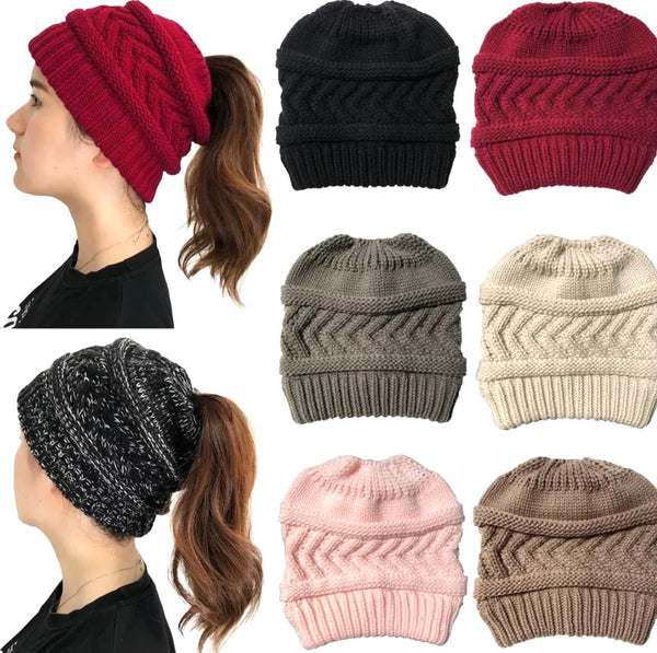 Knitted Ponytail Beanie Various Colours