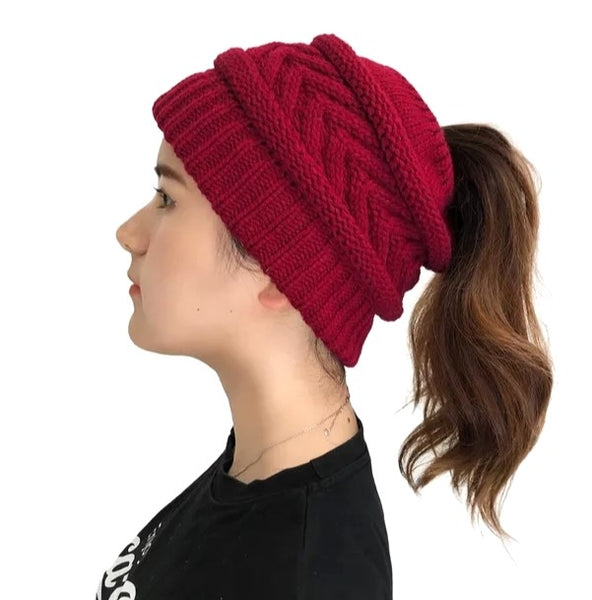 Knitted Ponytail Beanie Various Colours