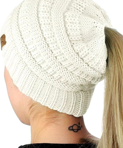 Knitted Ponytail Beanie Various Colours