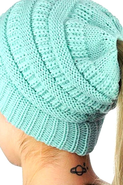 Knitted Ponytail Beanie Various Colours