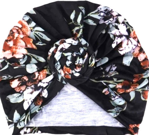 Hair Wrap Black with large floral print