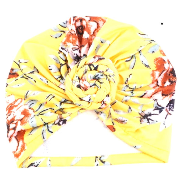 Hair Wrap Yellow with large floral print