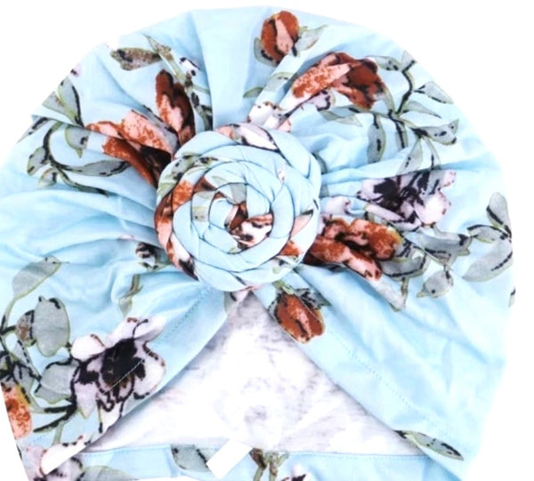 Hair Wrap light Blue with large floral print