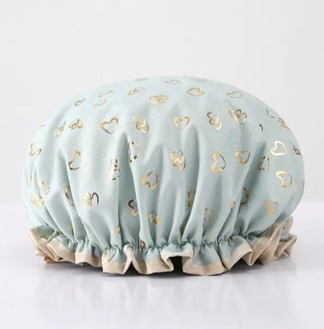 Shower Cap Blue with Gold Hearts