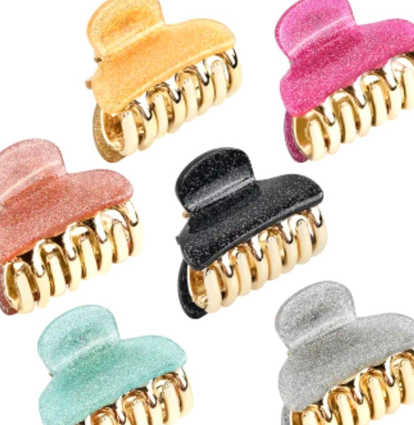 Mini Hair Claw Clips Gold & Glitter