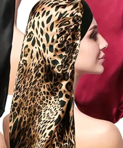 Satin Sleep Cap for Long Hair In Leopard Print