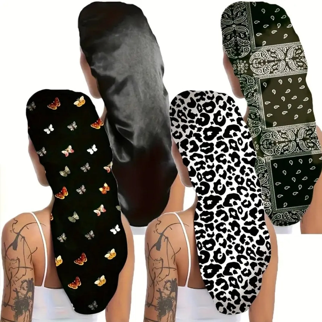 Satin Sleep Caps Long Black Collection