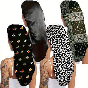 Satin Sleep Caps Long Black Collection
