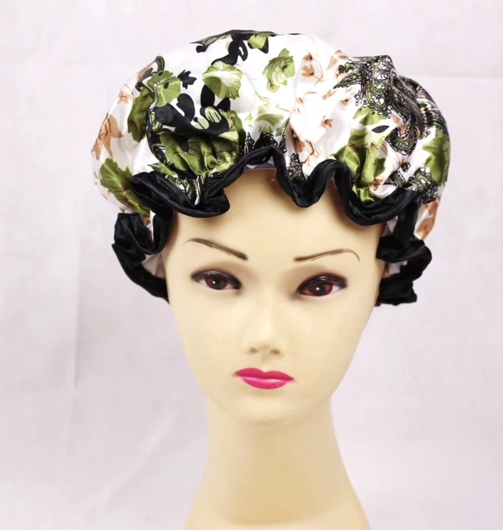 Shower Cap Green Floral Print.