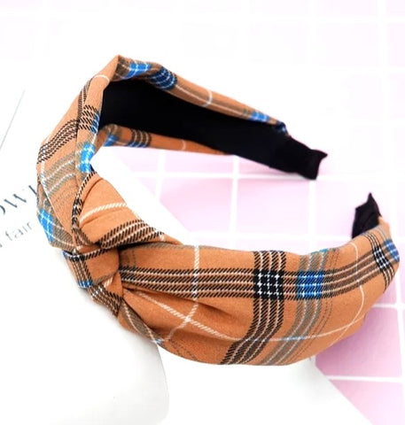 Headband Tartan print in Mustard