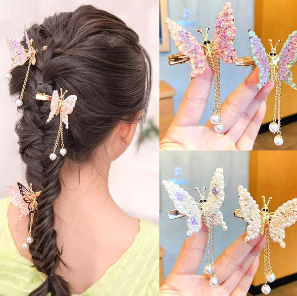 Crystal Butterfly Hair Clip in Pink/White