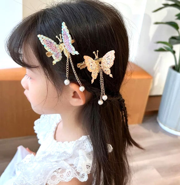 Crystal Butterfly Hair Clip in Pink/White