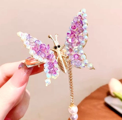 Crystal Butterfly Hair Clip Blue Pink