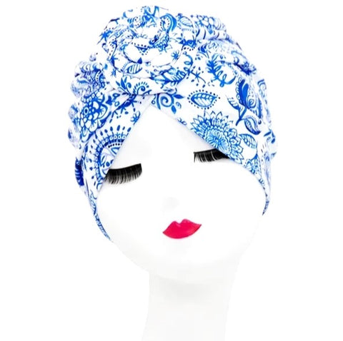 Hair Wrap Blue & White Asymmetrical print