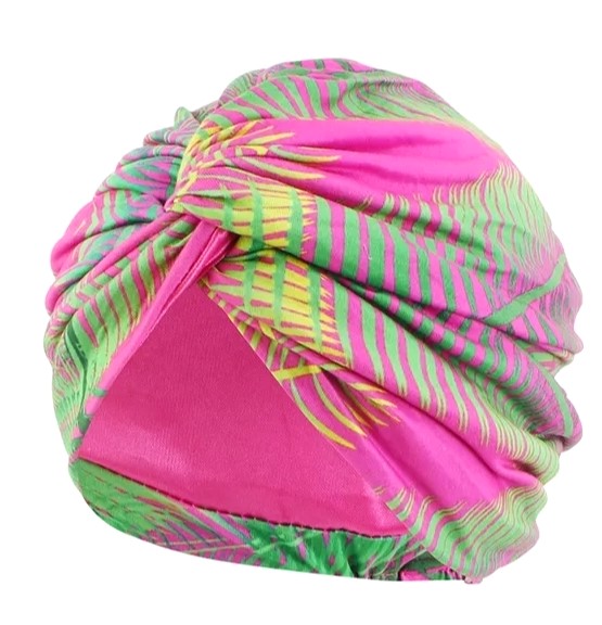 Deluxe Hair Wrap Green Pink Satin Lining